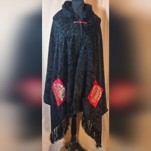 Elegant Black Velvet Cheongsam with Genuine Fur Trim and Red Accents